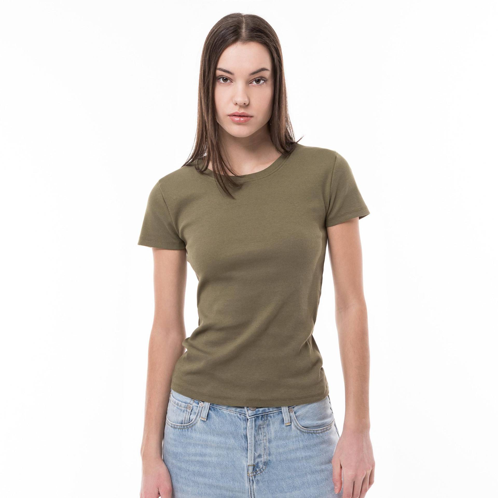 T-shirt, Rundhals, Kurzarm Damen Khaki XL von Manor Woman