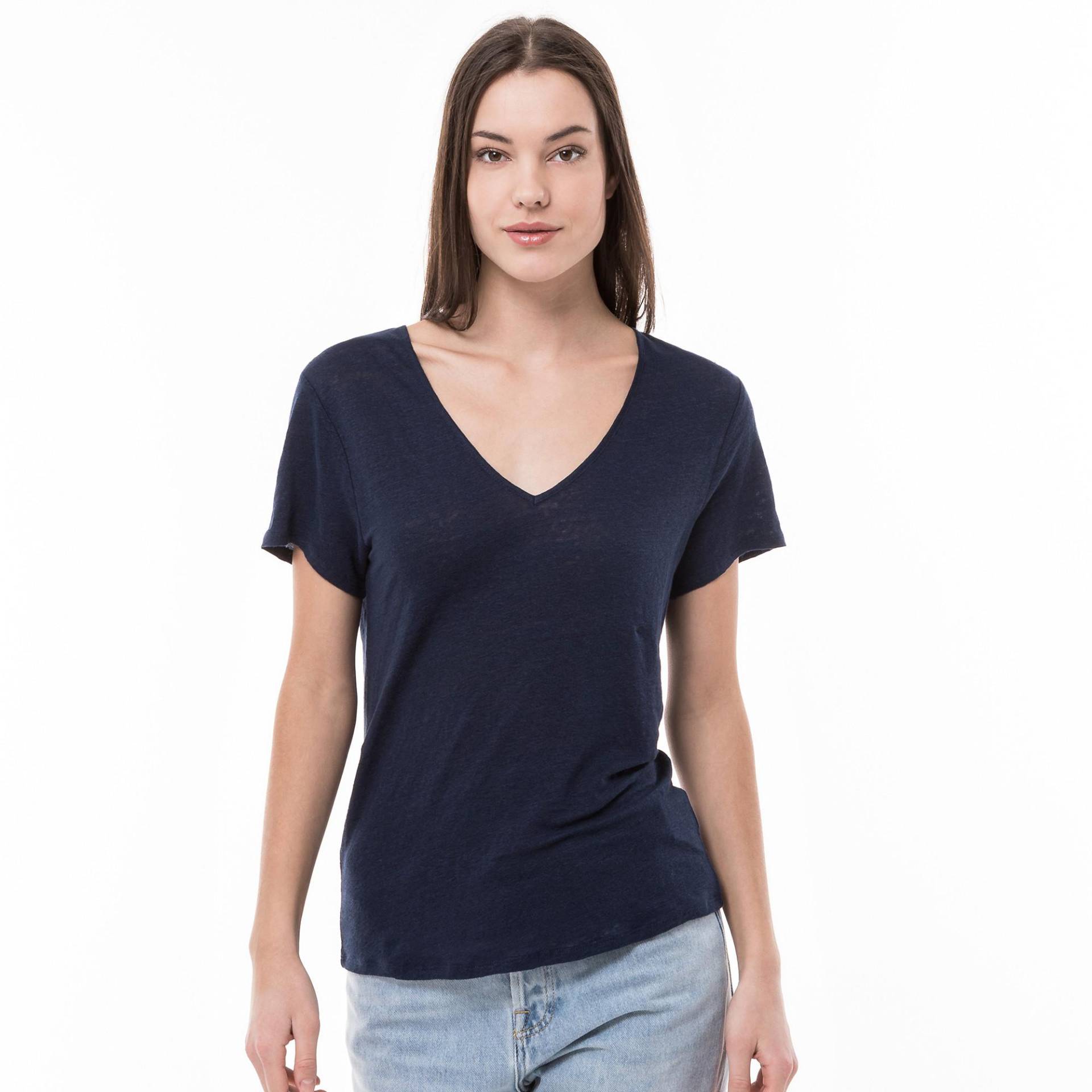T-shirt, V-neck, Kurzarm Damen Marine XL von Manor Woman