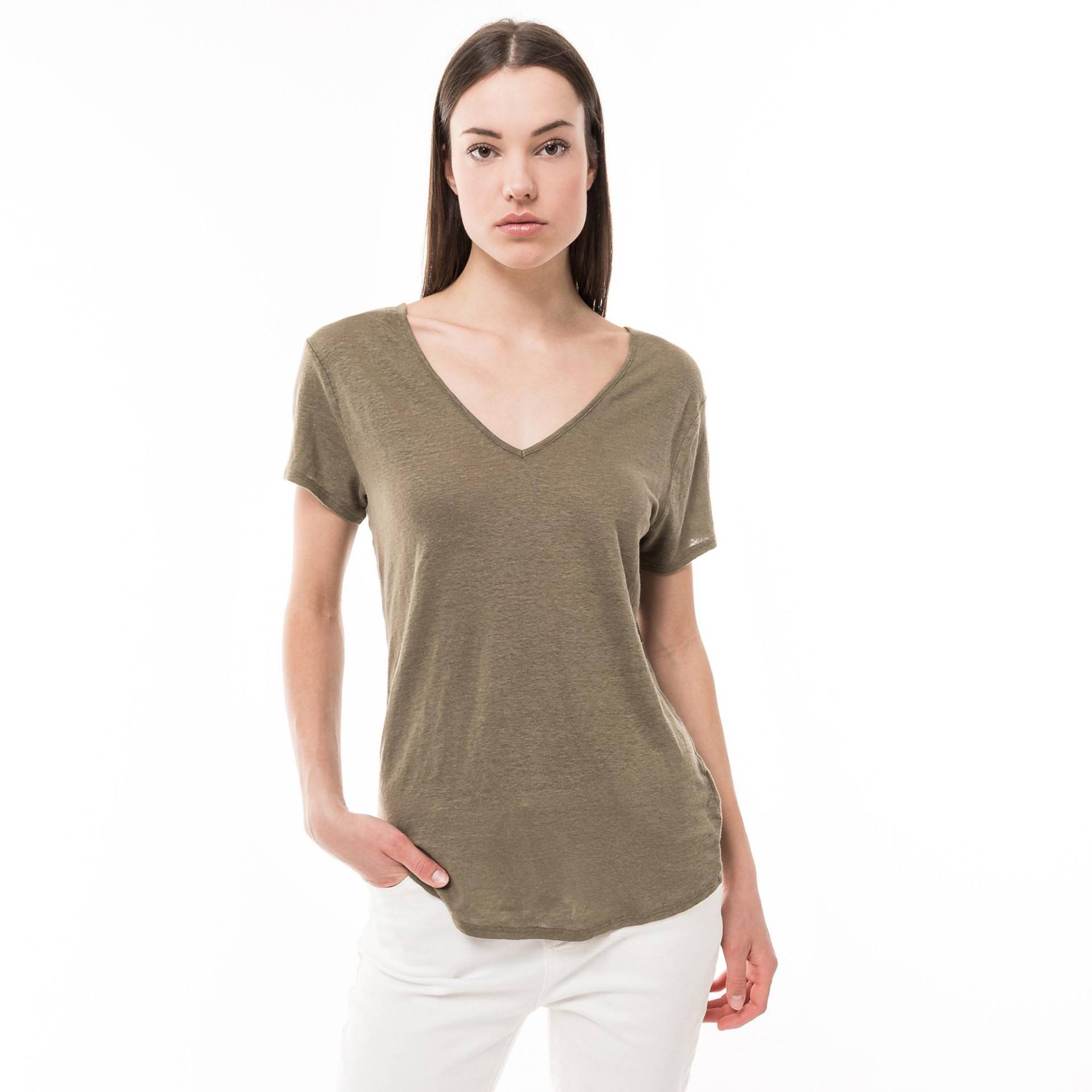T-shirt, V-neck, Kurzarm Damen Militärgrün XL von Manor Woman