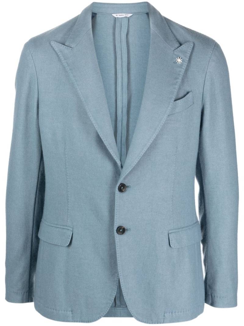 Manuel Ritz logo-appliqué twill single-breasted blazer - Blue von Manuel Ritz