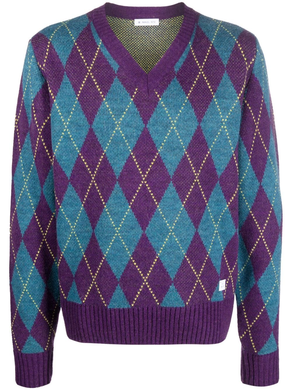 Manuel Ritz logo-patch argyle intarsia-knit jumper - Blue von Manuel Ritz