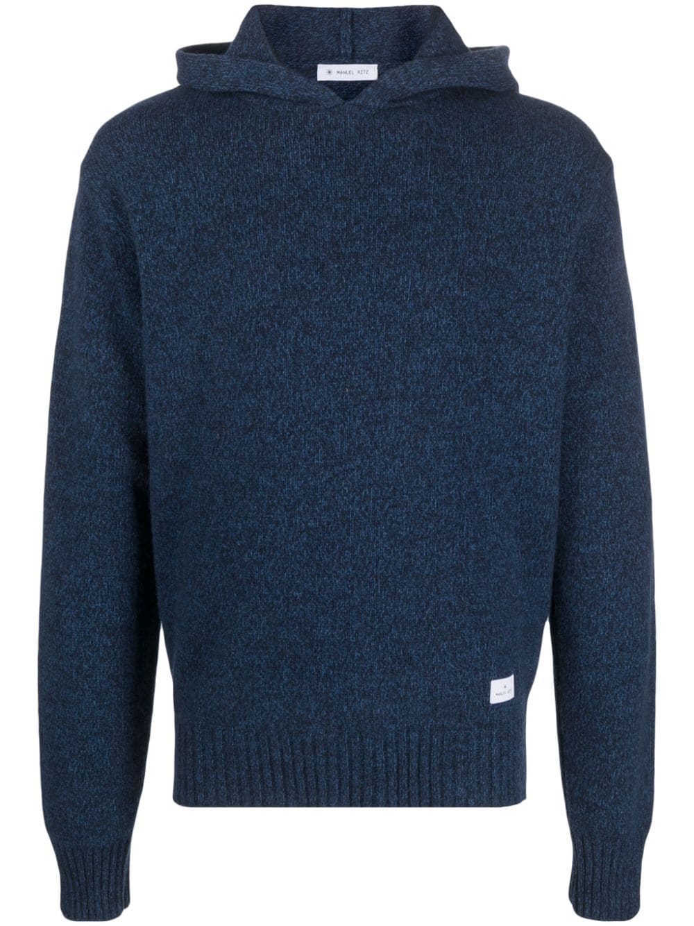 Manuel Ritz logo-patch fine-knit hoodie - Blue von Manuel Ritz