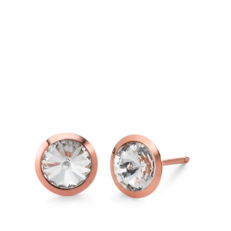 Manuela Carl Damen Ohrstecker Edelstahl Zirkonia weiss, 2 Steine rosé PVD beschichtet Ø8 mm von Manuela Carl