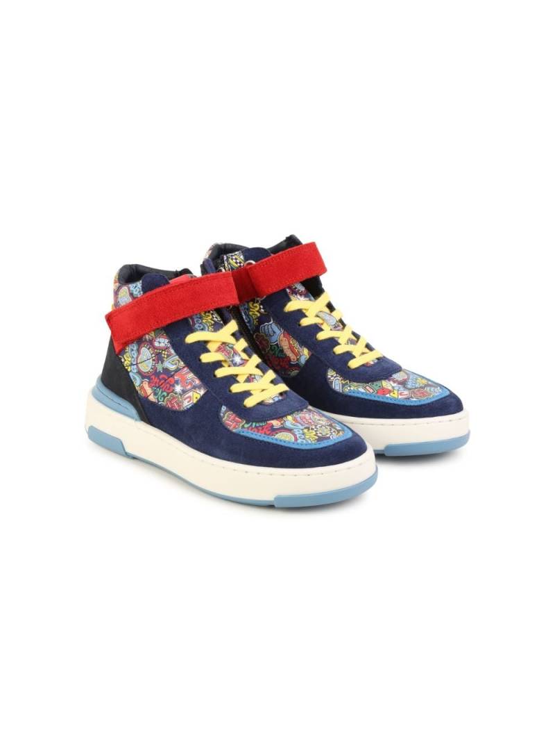 Marc Jacobs Kids graphic-print high-top leather sneakers - Blue von Marc Jacobs Kids