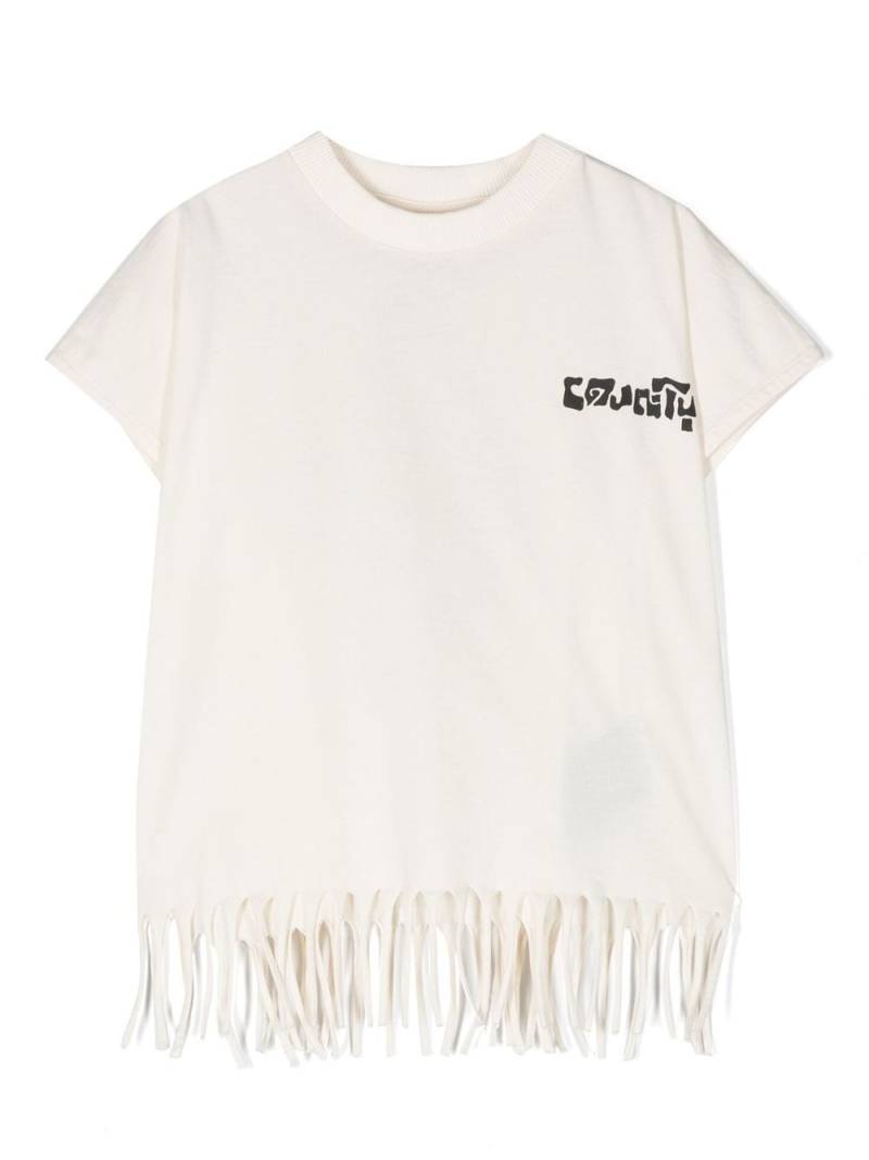 Marcelo Burlon County Of Milan Kids Sunset Cross fringed T-shirt - Neutrals von Marcelo Burlon County Of Milan Kids