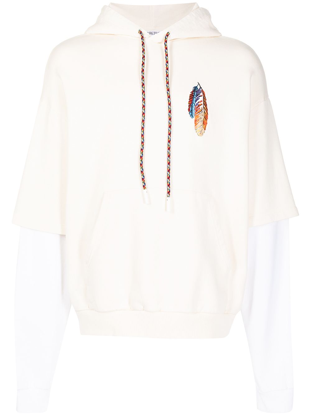 Marcelo Burlon County of Milan feather embroidery layered-sleeve hoodie - Neutrals von Marcelo Burlon County of Milan