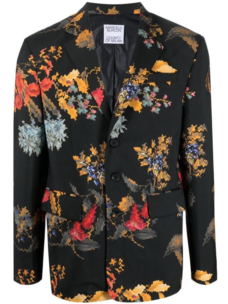 Marcelo Burlon County of Milan floral-print single-breasted blazer - Black von Marcelo Burlon County of Milan