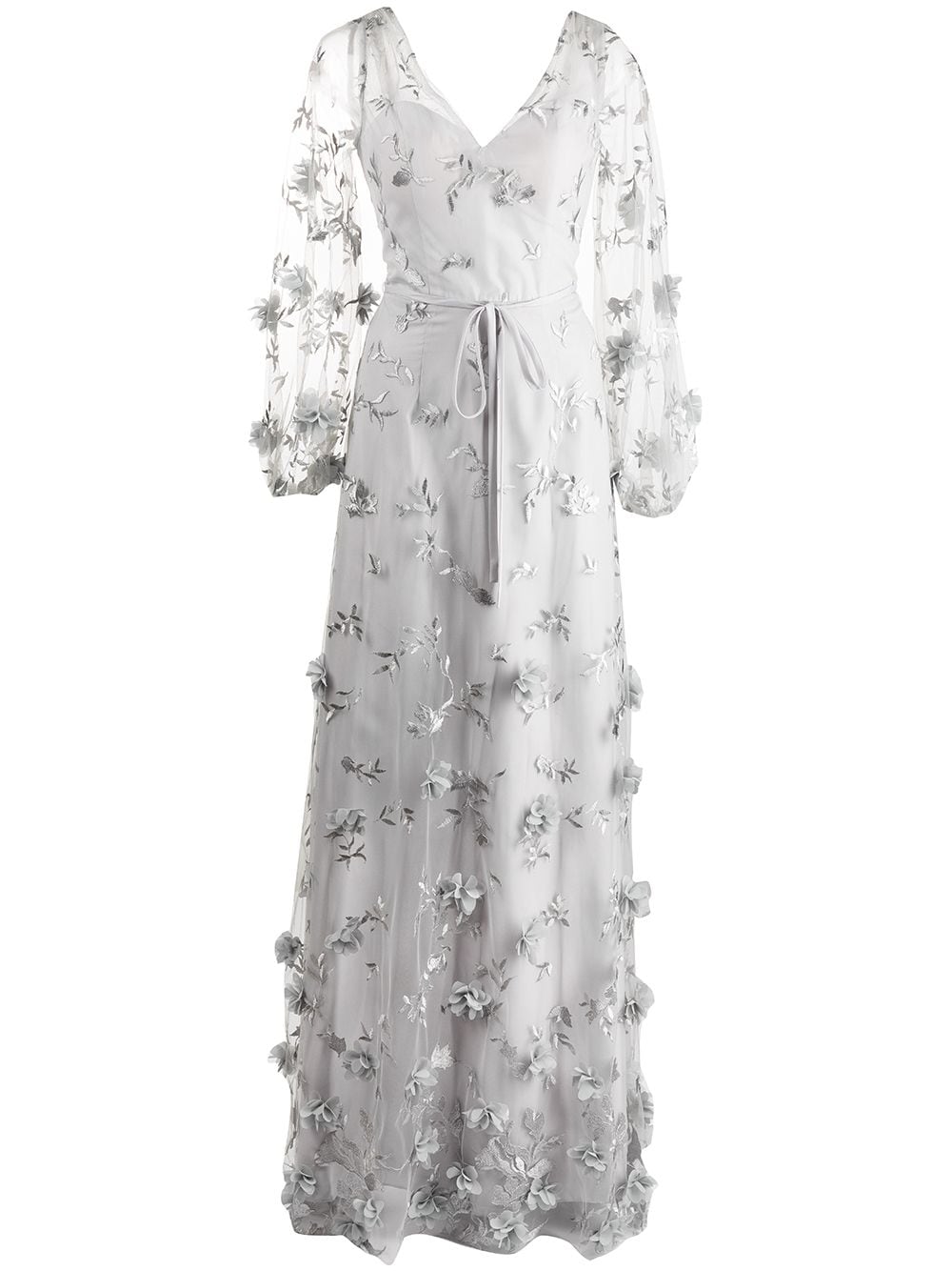Marchesa Notte Bridesmaids floral-detail puff-sleeve gown - Grey von Marchesa Notte Bridesmaids