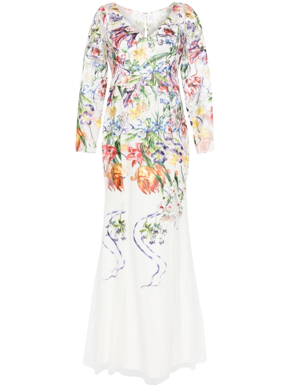 Marchesa Notte Ribbons floral-embroidered gown - White von Marchesa Notte