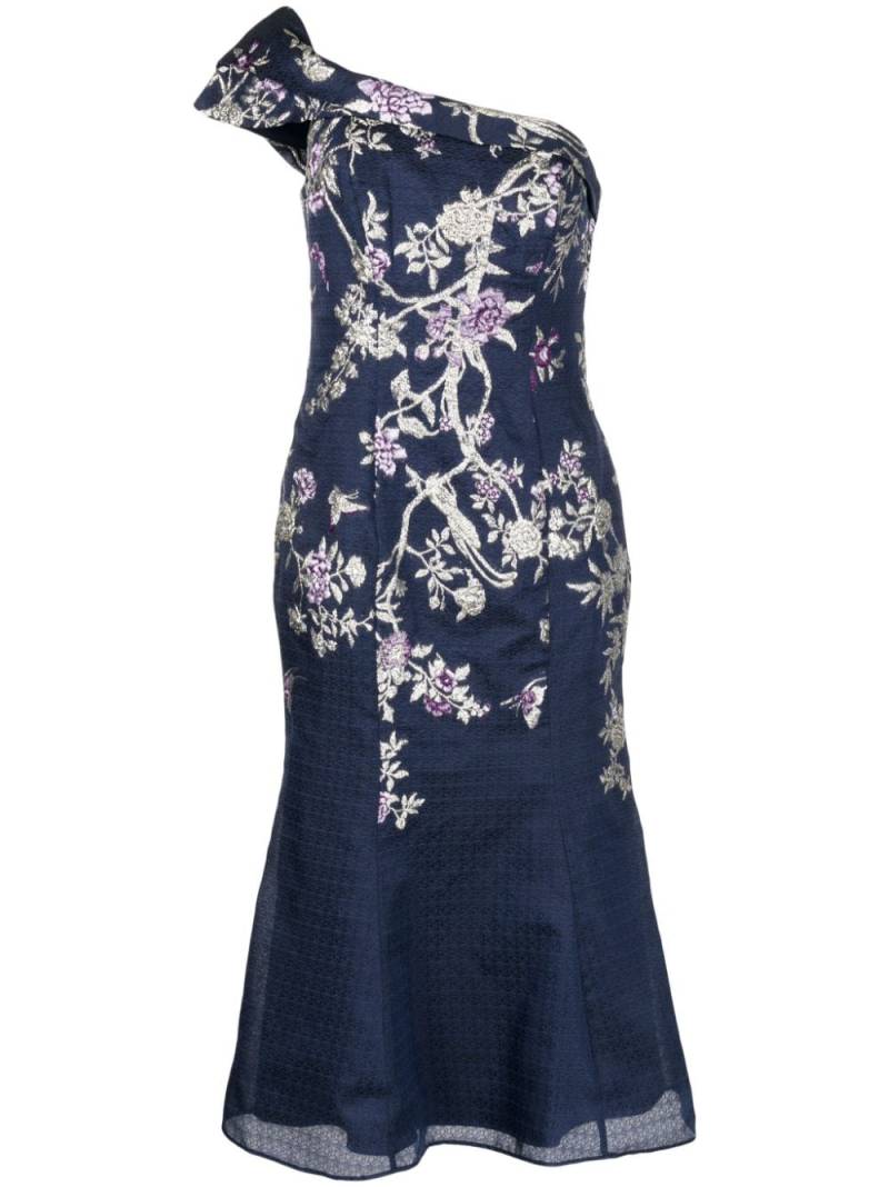 Marchesa Notte one-shoulder floral-jacquard midi dress - Blue von Marchesa Notte