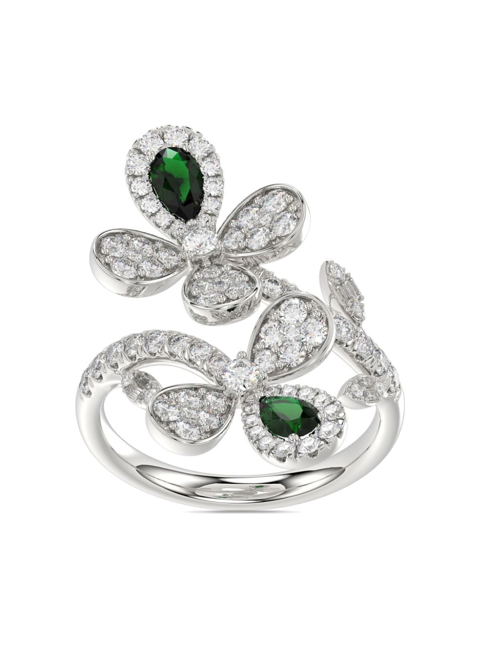 Marchesa 18kt white gold Floral emerald and diamond ring - Silver von Marchesa