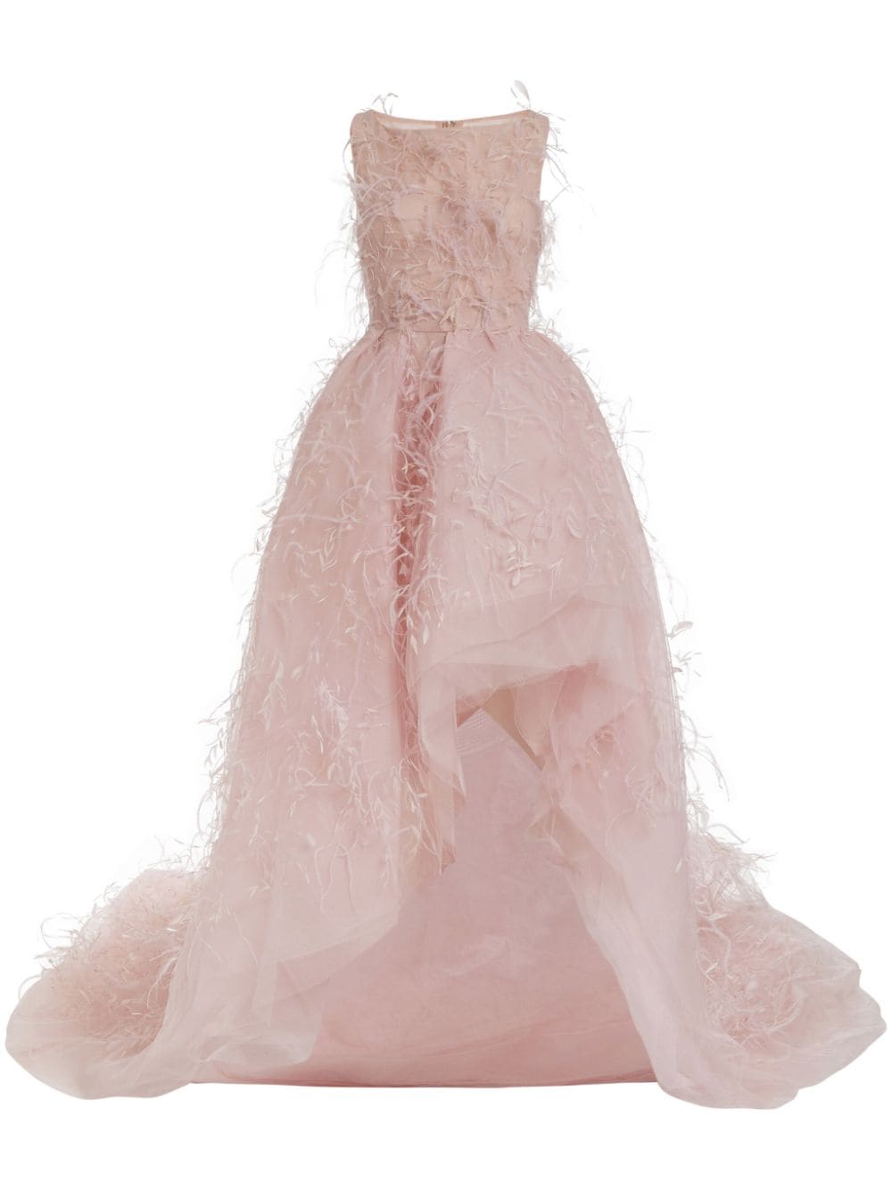 Marchesa feather-embellished flared gown - Pink von Marchesa