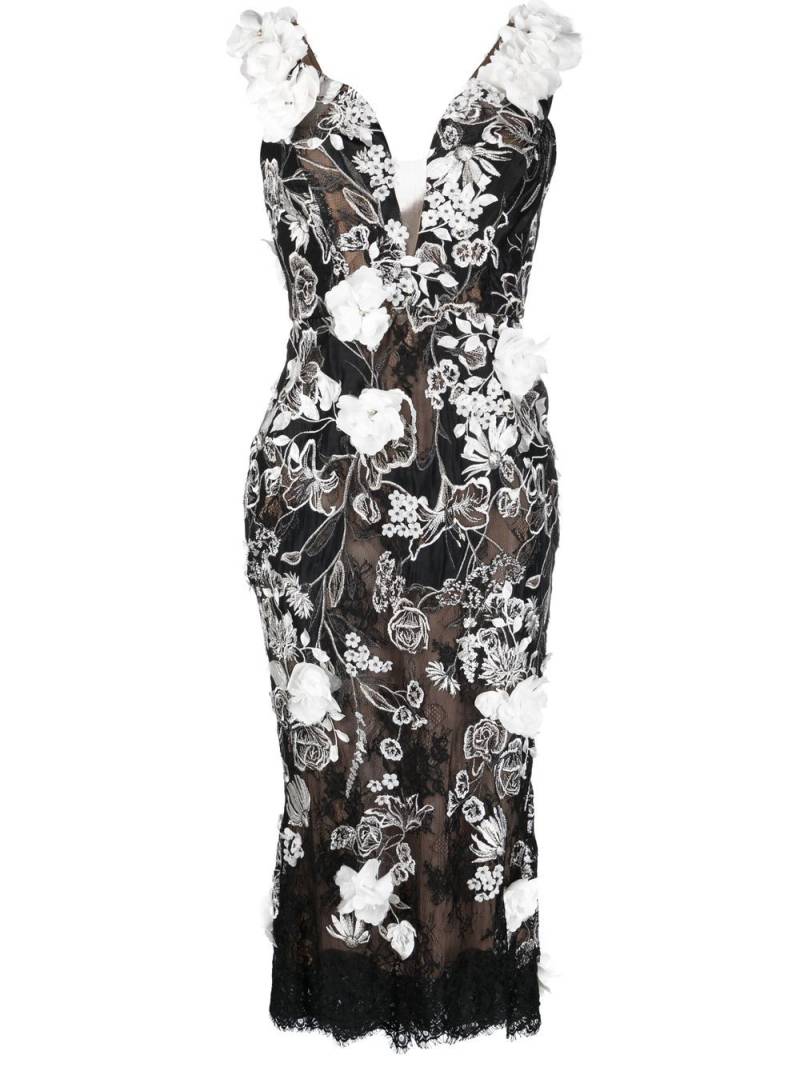 Marchesa floral-appliqué midi dress - Black von Marchesa