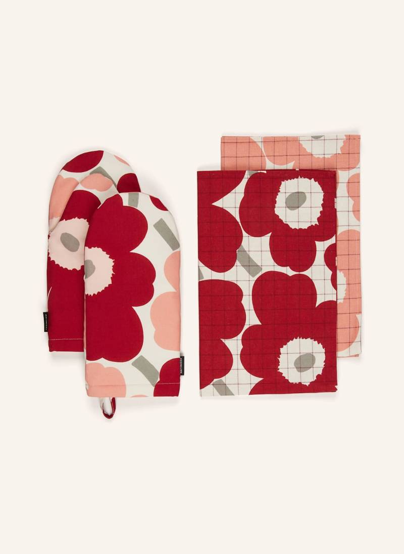 Marimekko 2er-Set Topfhandschuhe Und Geschirrtücher Pieni Unikko rosa von Marimekko