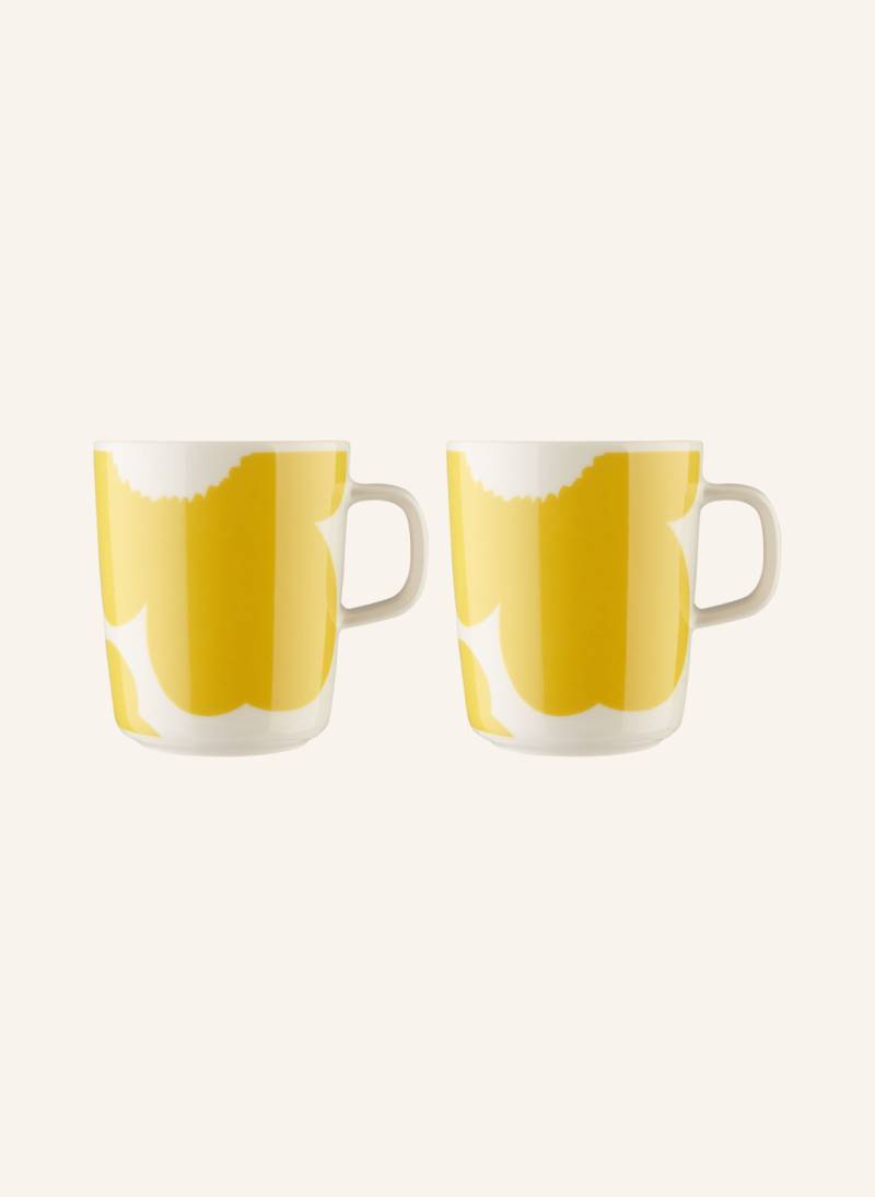 Marimekko 4-Tlg. Set Oiva/ Iso Unikko: Henkelbecher Und Dessertteller gelb von Marimekko