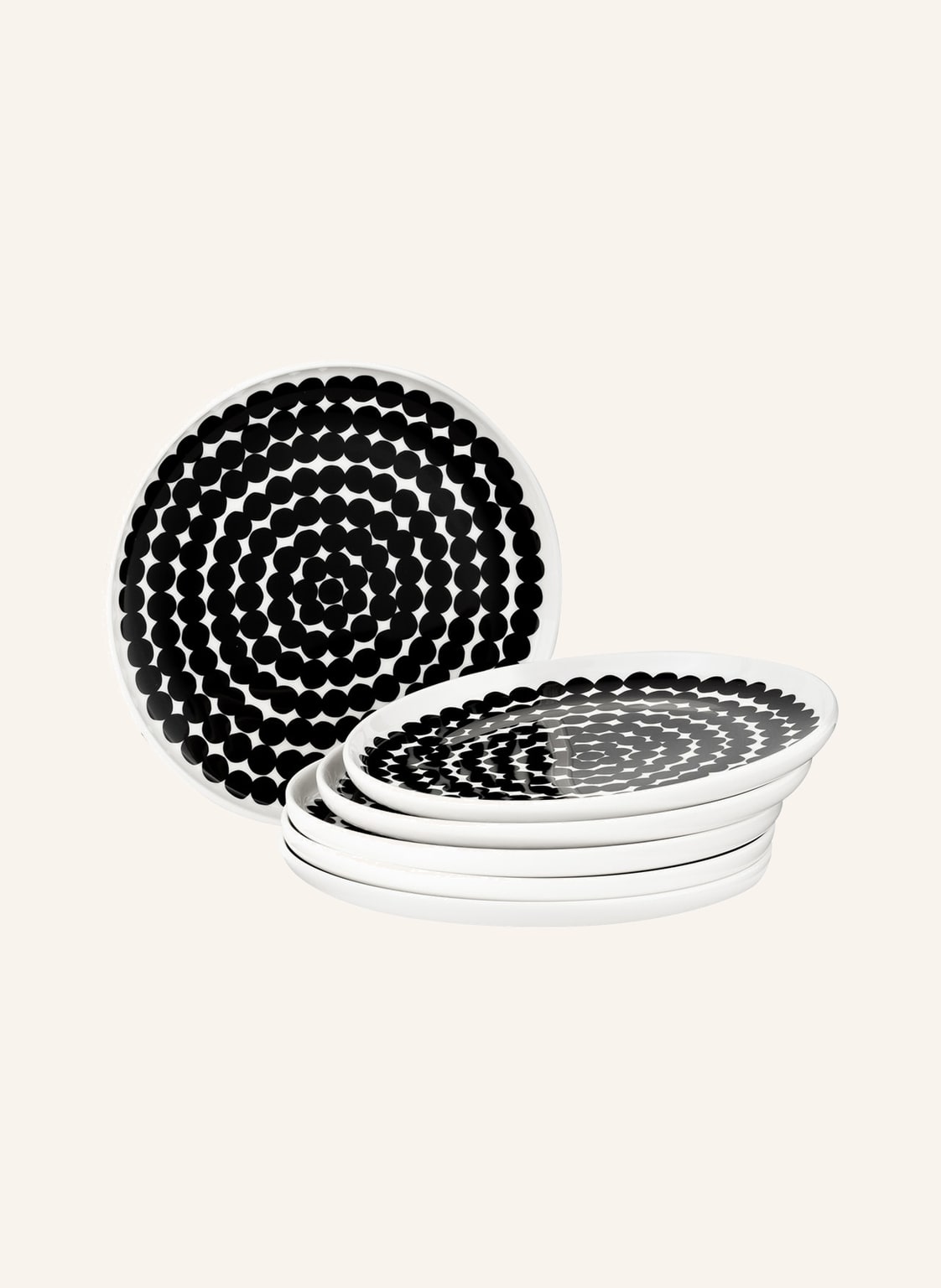 Marimekko 6er-Set Dessertteller Oiva/Siirtolapuutarha schwarz von Marimekko