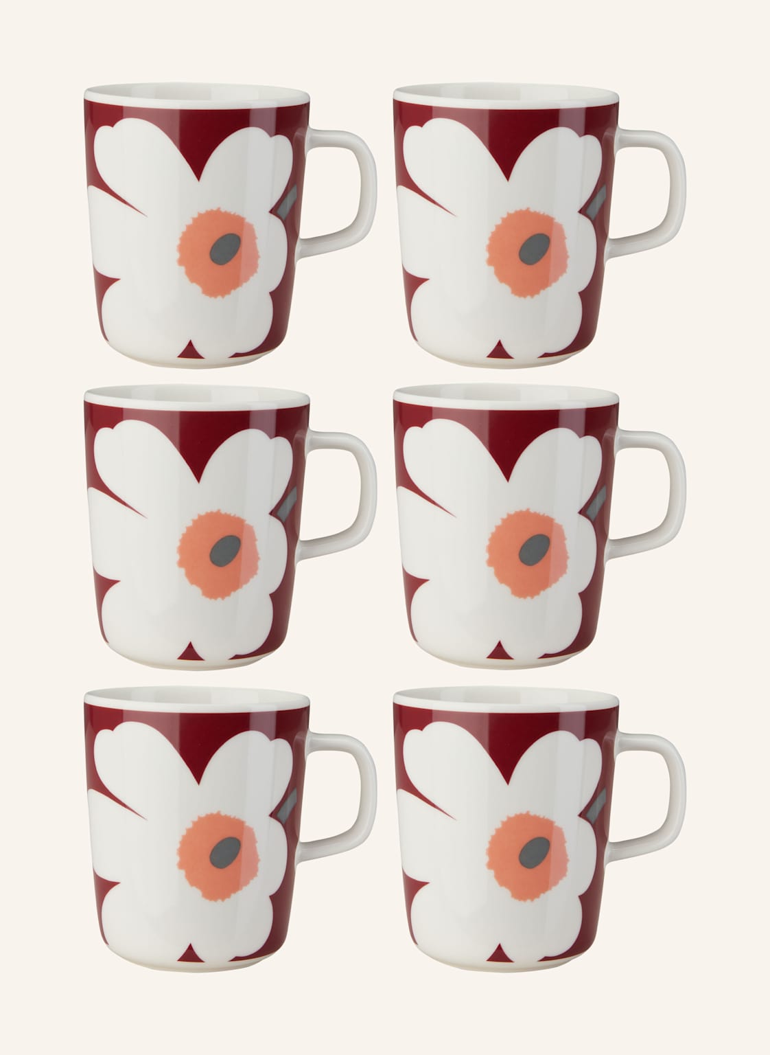 Marimekko 6er-Set Henkelbecher Oiva/Unikko rot Marimekko 6er-Set Henkelbecher Oiva/Unikko rot von Marimekko