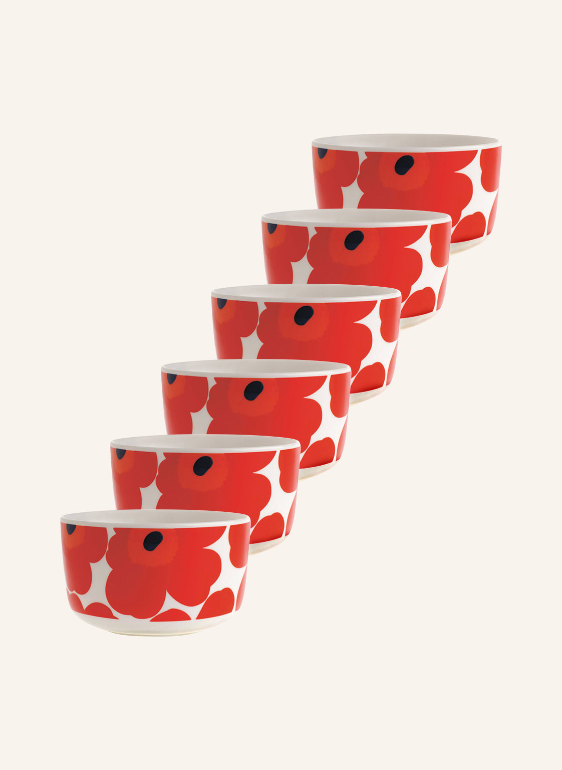 Marimekko 6er-Set Schalen Oiva/Unikko rot von Marimekko