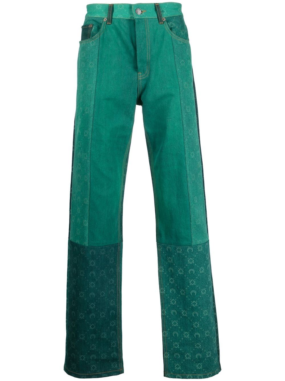 Marine Serre Regen patchwork straight-leg jeans - Green von Marine Serre