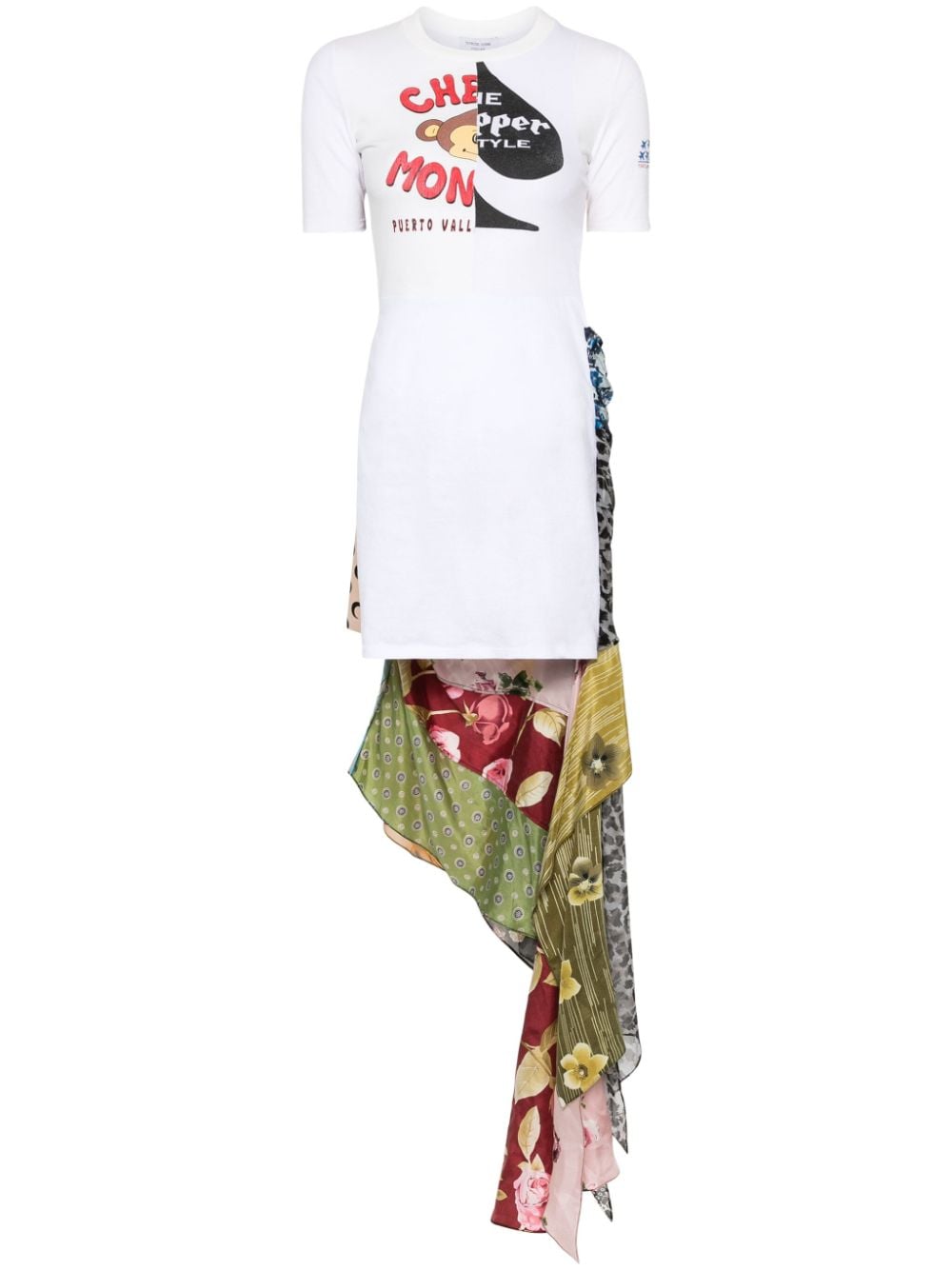 Marine Serre Regenerated silk-scarves T-Shirt dress - White von Marine Serre