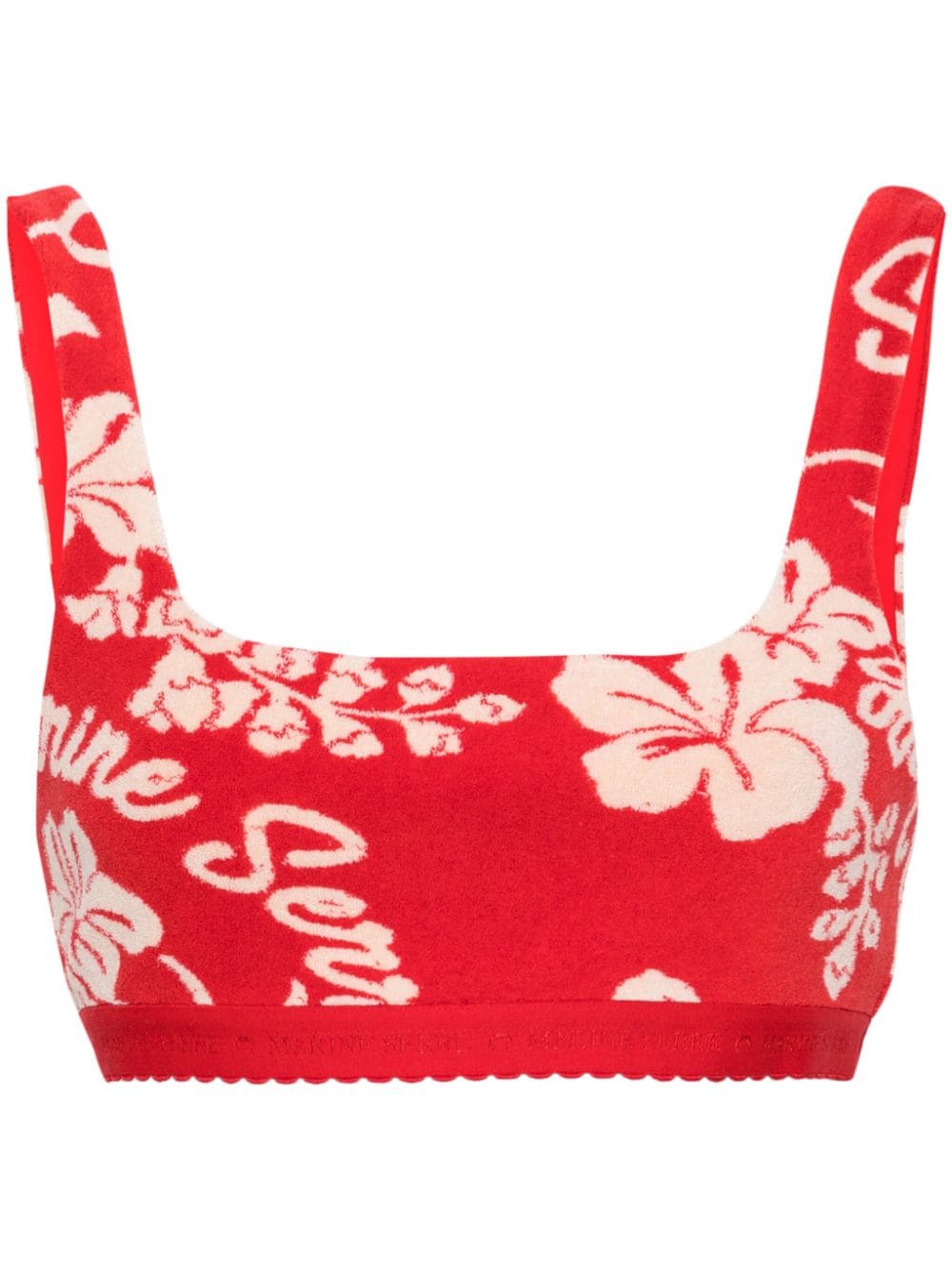 Marine Serre floral-jacquard towel bralette - Red von Marine Serre