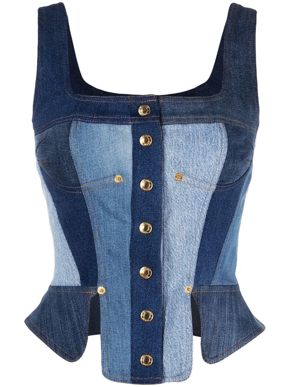 Marine Serre regenerated denim bustier top - Blue von Marine Serre