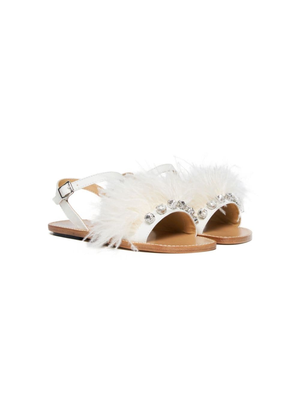 Marni Kids Marabou crystal-embellished leather sandals - White von Marni Kids