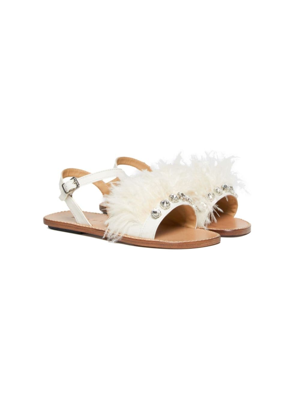 Marni Kids Marabou crystal-embellished leather sandals - White von Marni Kids