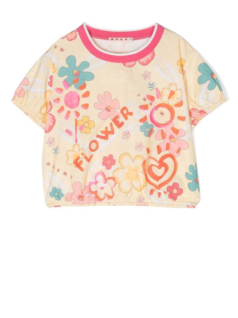 Marni Kids floral-print cotton T-shirt - Yellow von Marni Kids