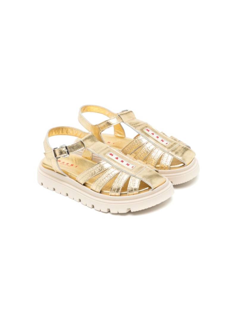 Marni Kids logo-appliqué caged leather sandals - Gold von Marni Kids