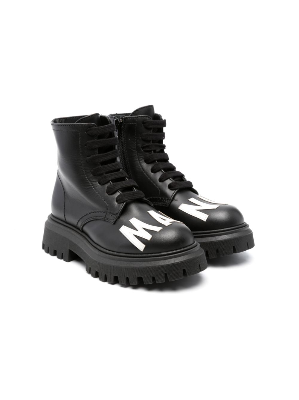 Marni Kids logo-appliqué leather combat boots - Black von Marni Kids