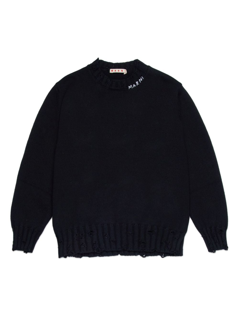 Marni Kids logo-embroidered ripped jumper - Black von Marni Kids