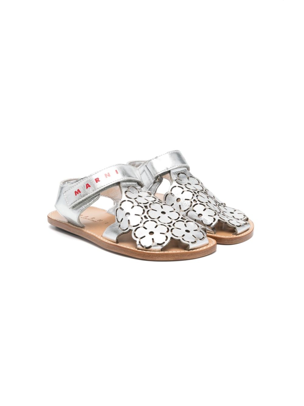 Marni Kids logo-print floral-detail sandals - Silver von Marni Kids