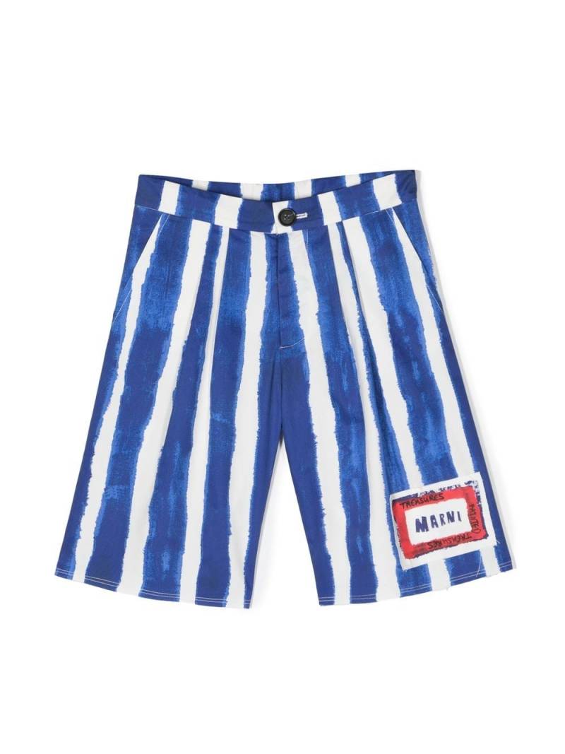 Marni Kids striped logo-print shorts - Blue von Marni Kids