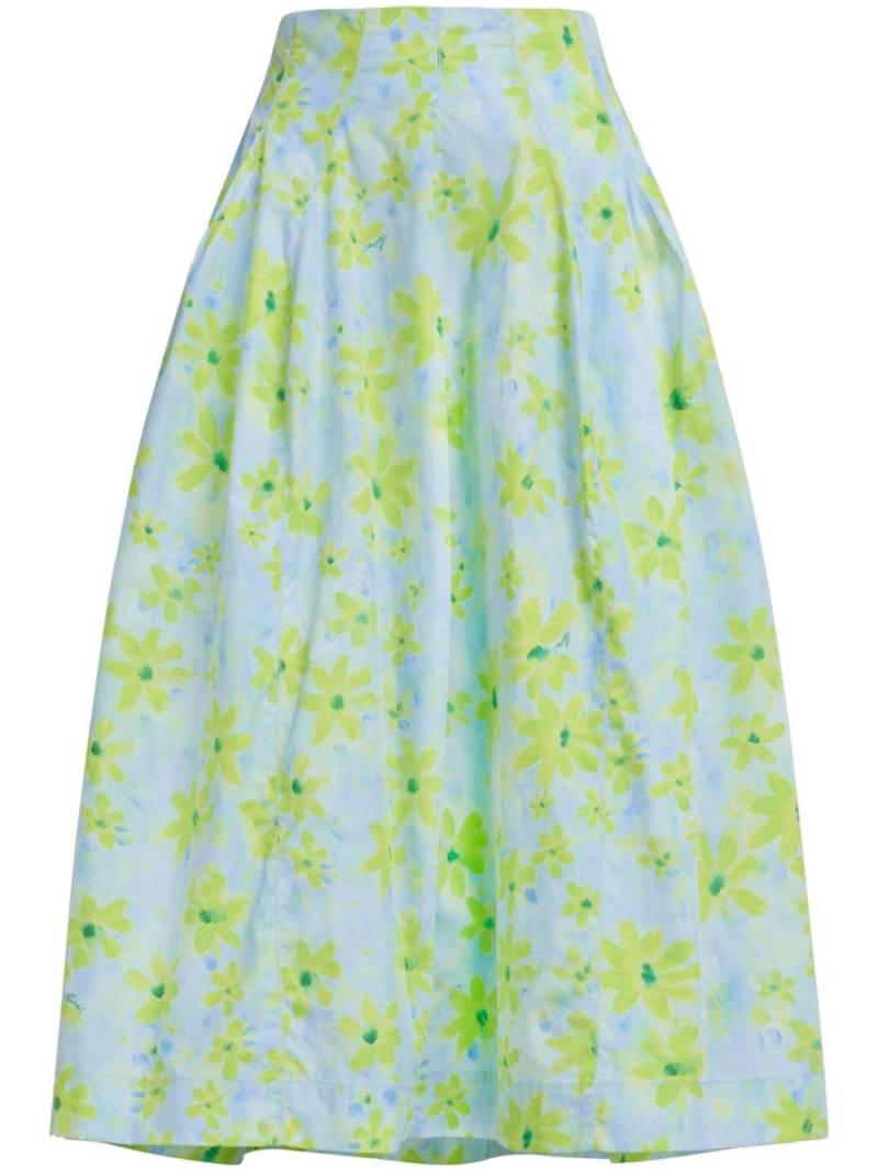 Marni A-line floral-print cotton midi skirt - Blue von Marni