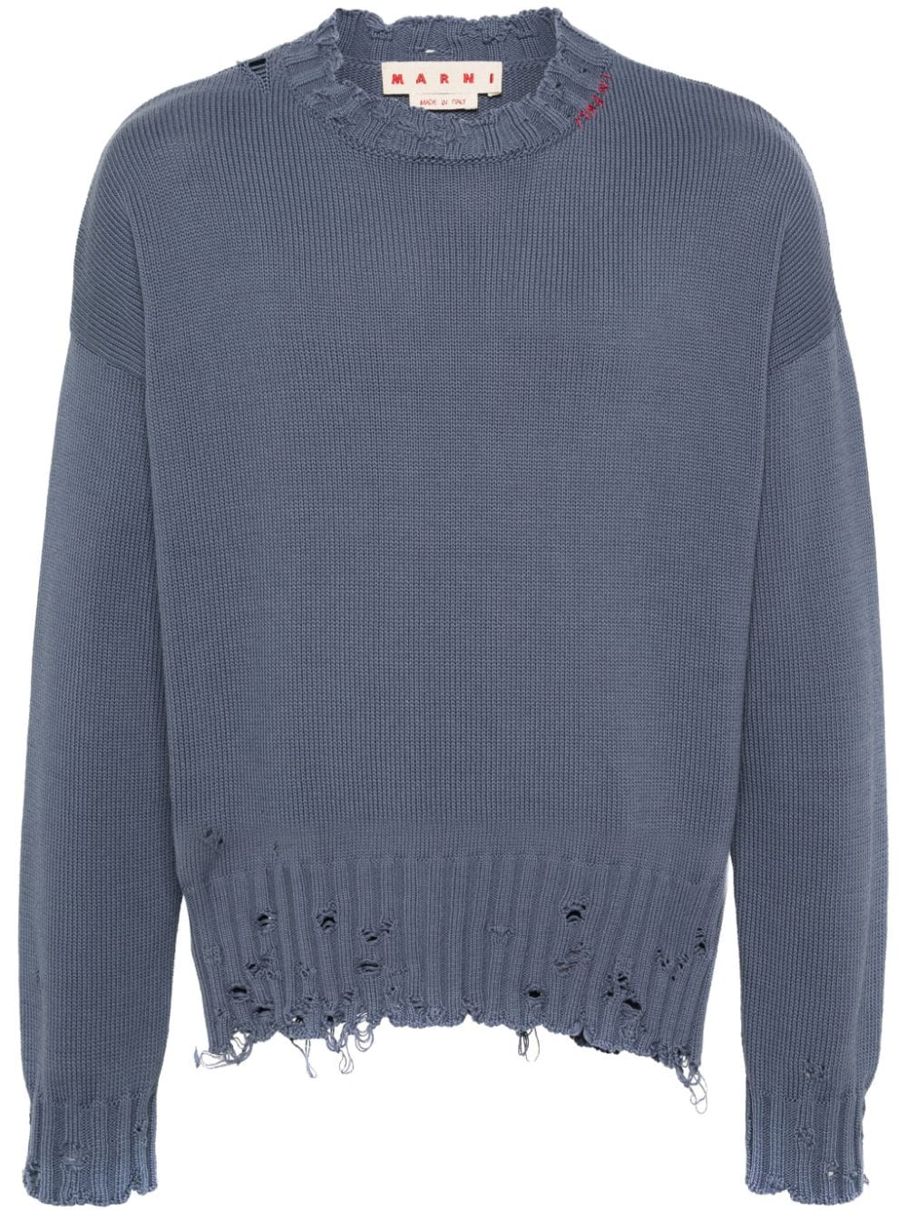 Marni distressed logo-embroidered jumper - Blue von Marni