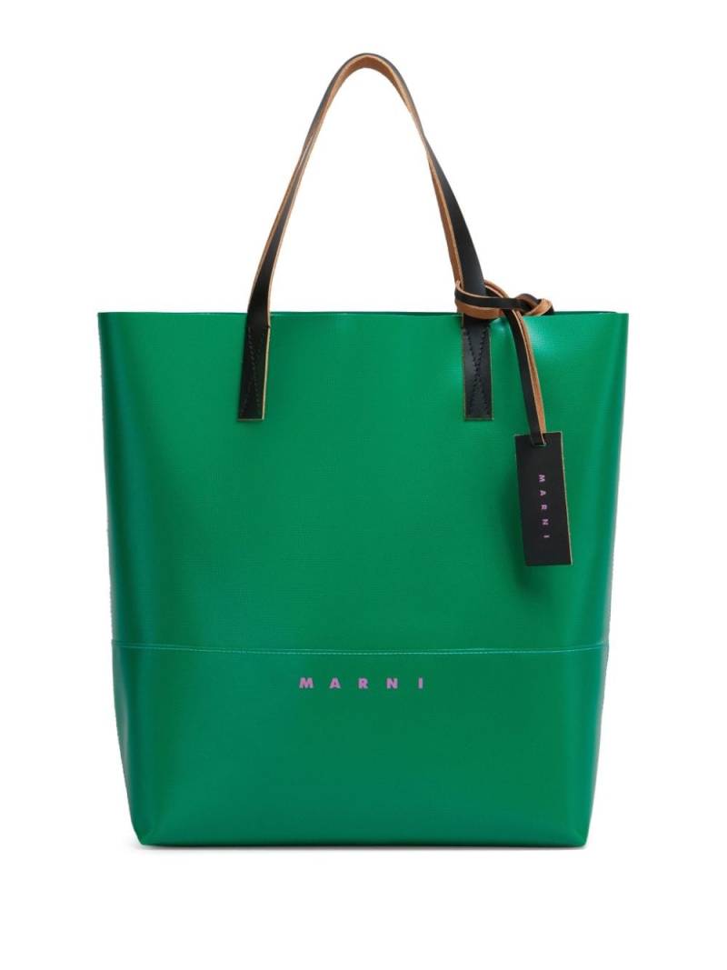 Marni Tribeca logo-print faux-leather tote bag - Green von Marni