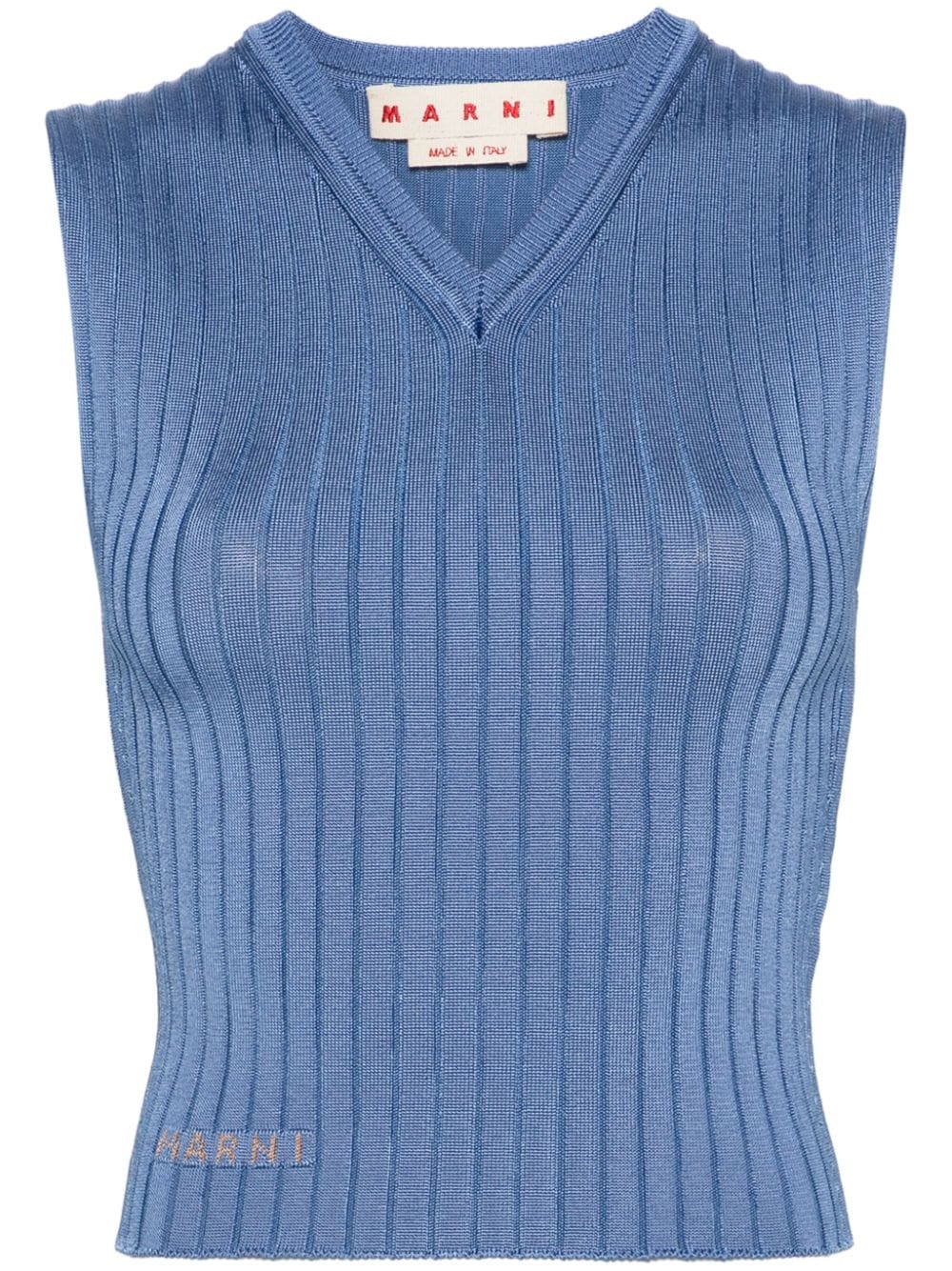 Marni V-neck ribbed knit top - Blue von Marni