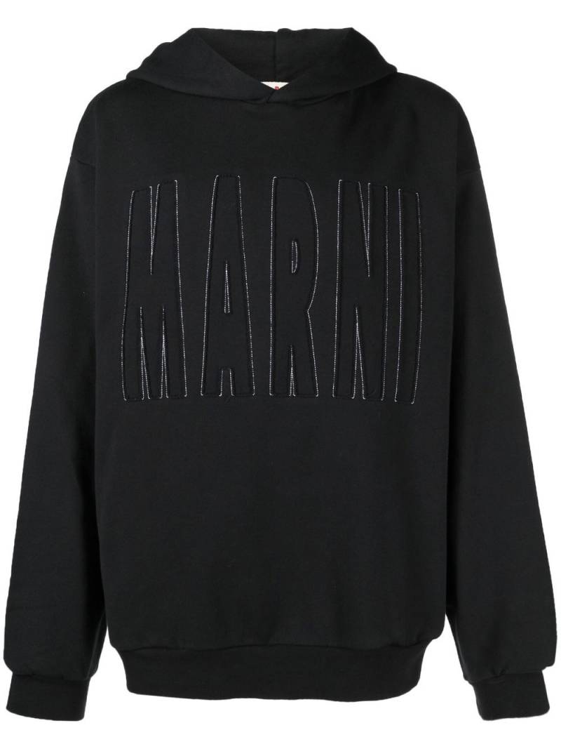 Marni appliqué logo long-sleeve hoodie - Black von Marni