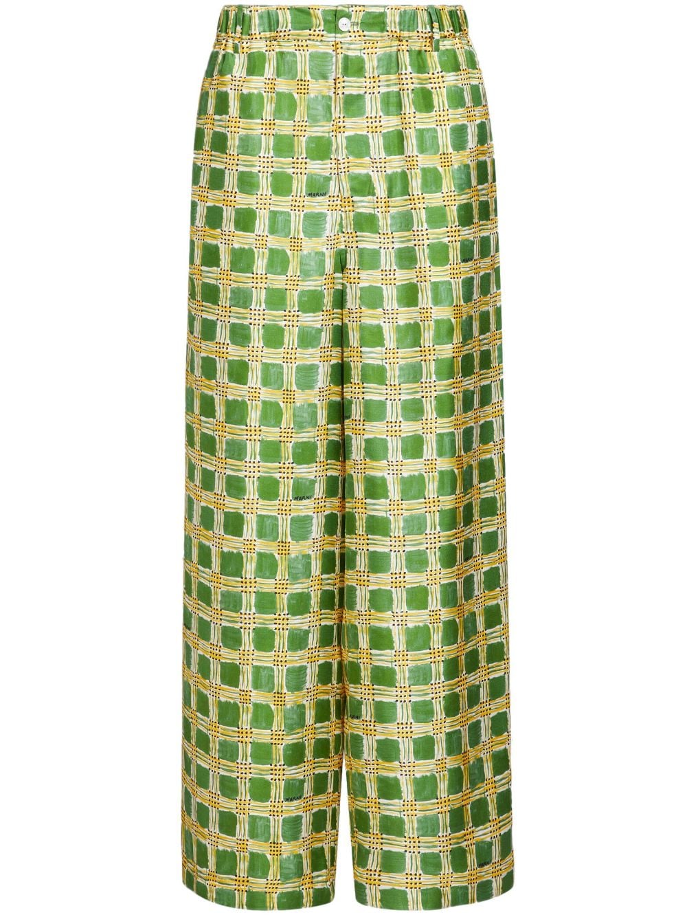 Marni Check Fields silk wide-leg trousers - Green von Marni