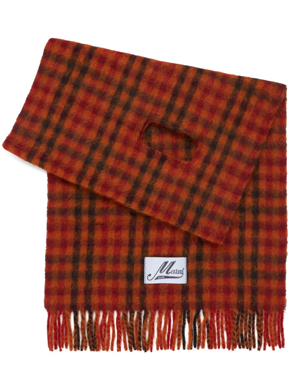 Marni logo-appliqué checked scarf - Orange von Marni