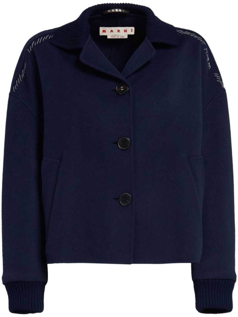 Marni decorative-stitching wool-blend shirt jacket - Blue von Marni
