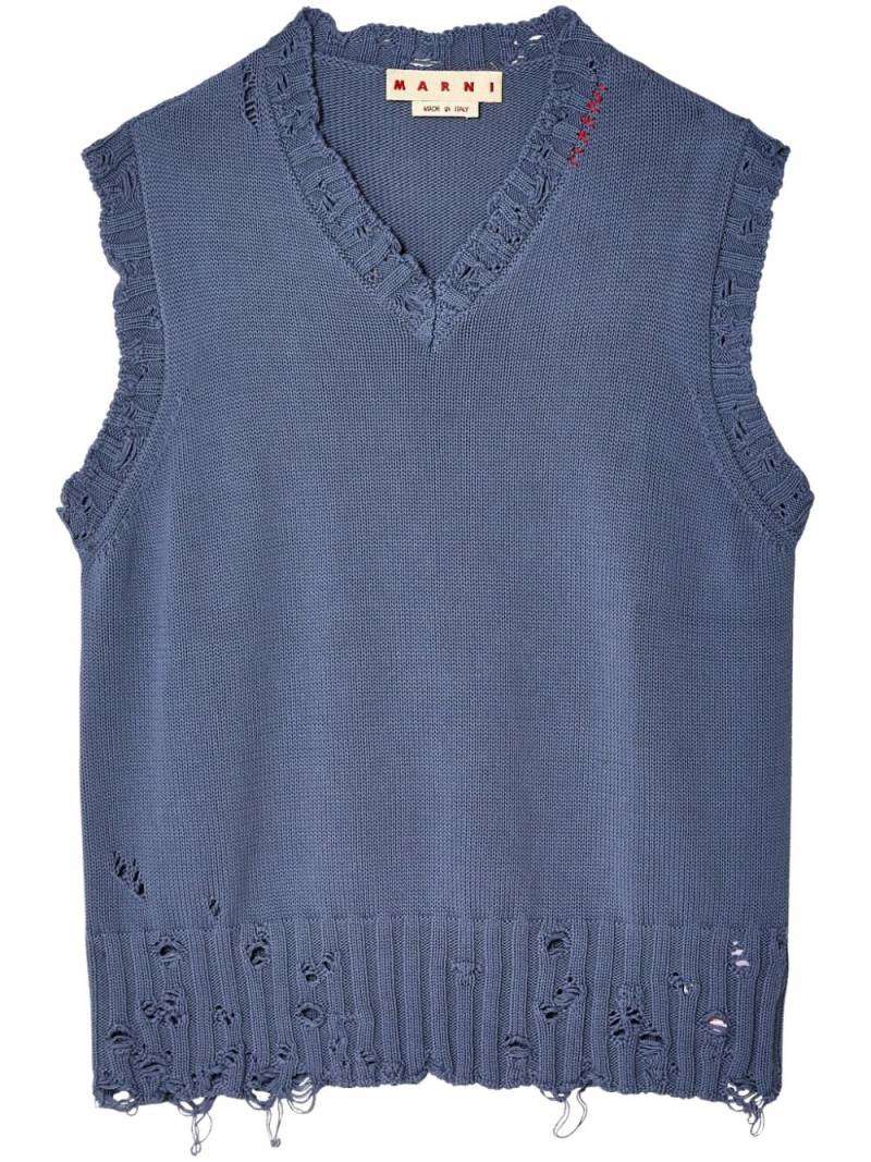 Marni distressed V-neck knit vest - Blue von Marni