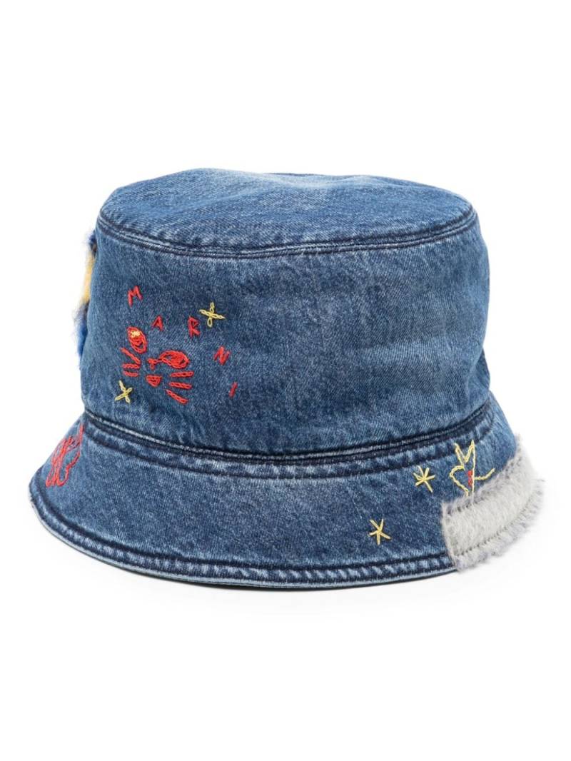 Marni embroidered denim bucket hat - Blue von Marni