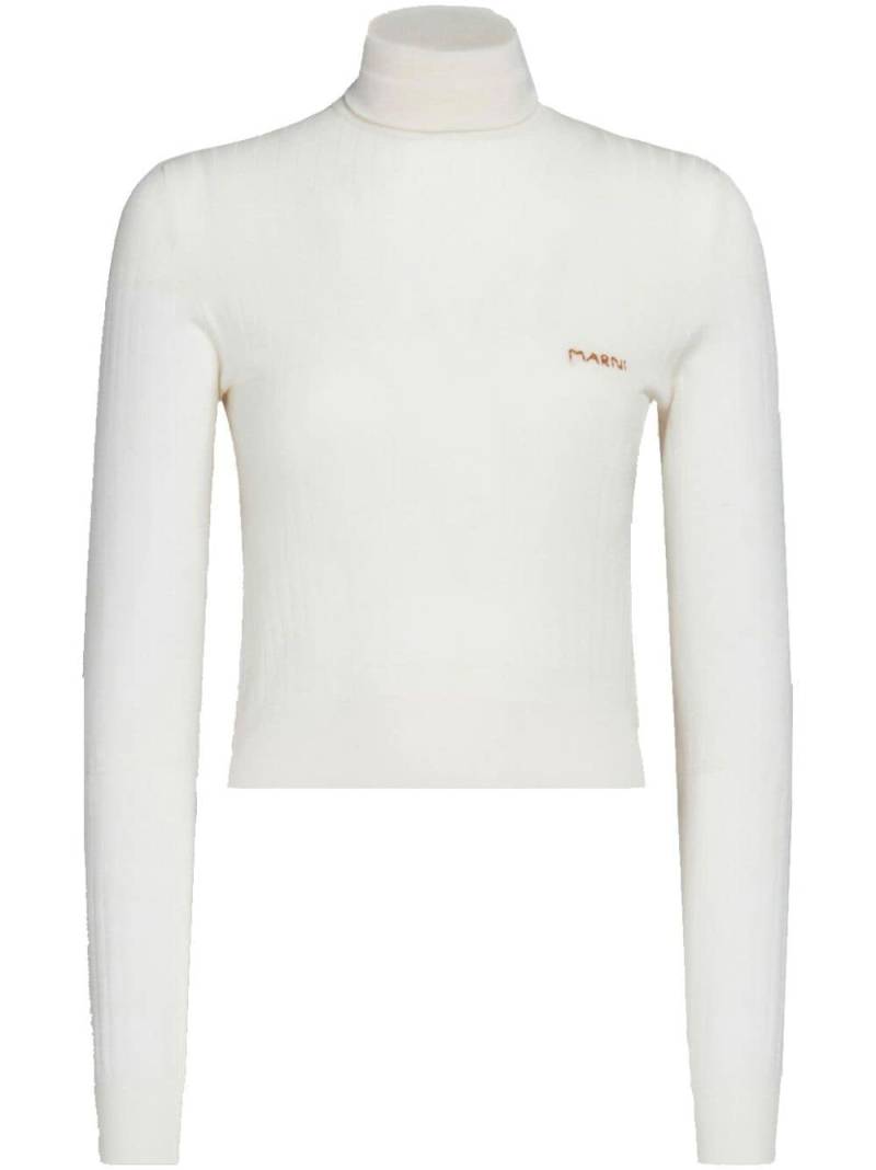 Marni logo-embroidered ribbed jumper - White von Marni