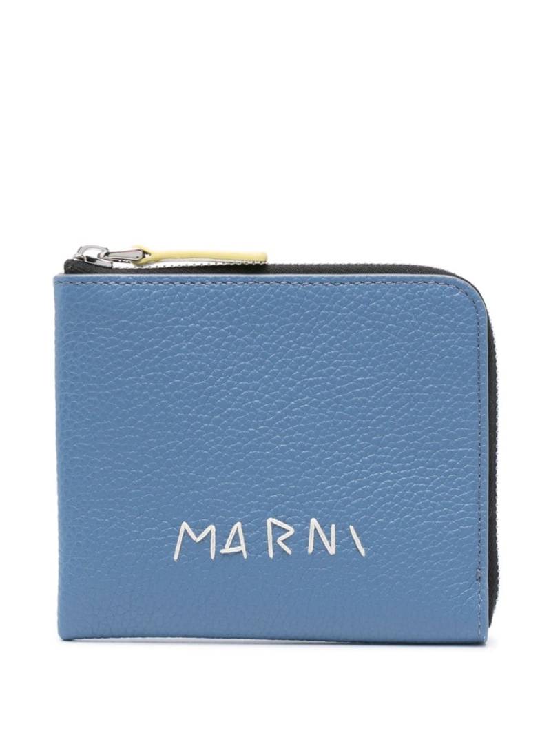 Marni embroidered-logo leather wallet - Blue von Marni
