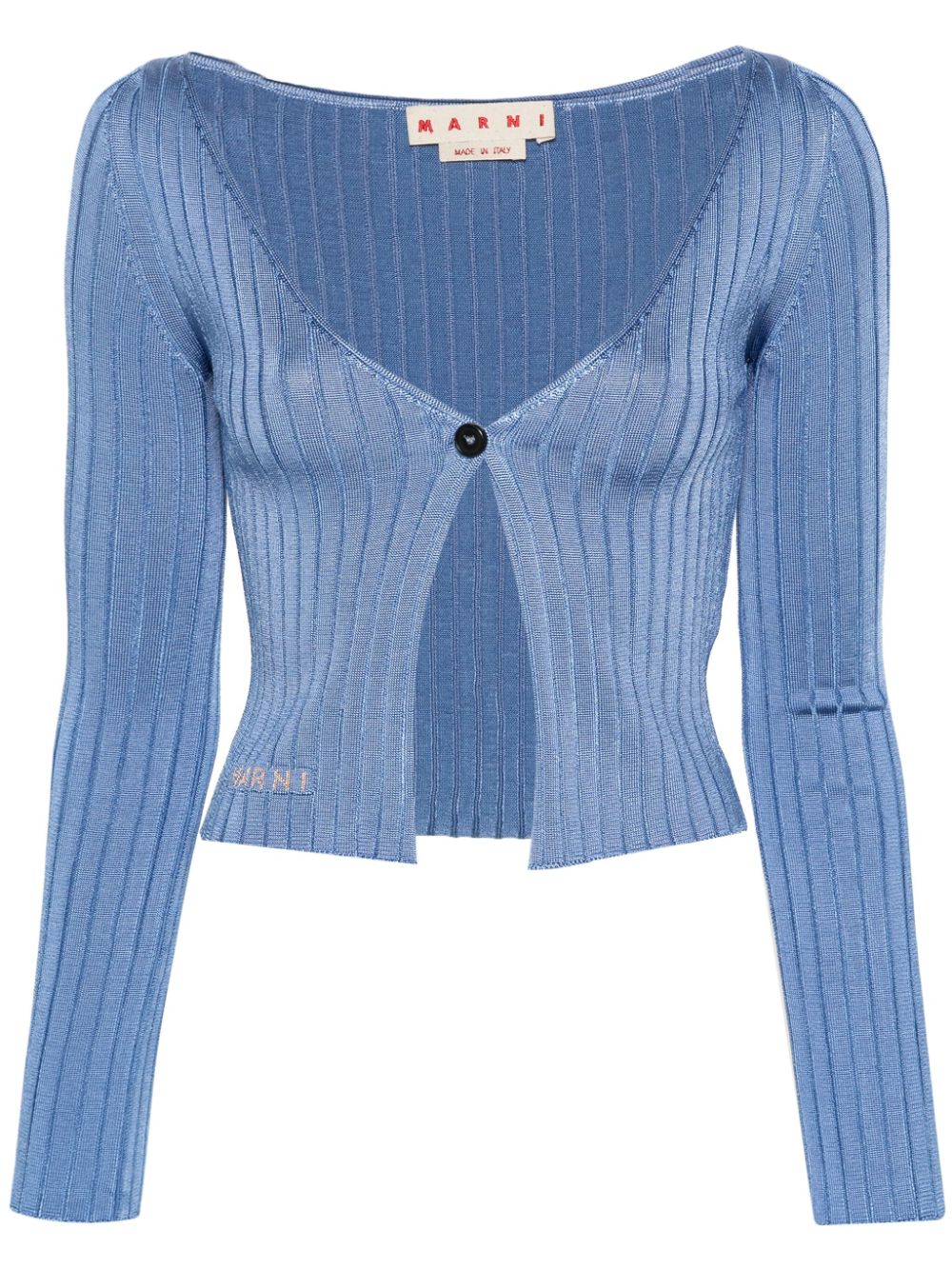 Marni embroidered-logo ribbed-knit cardigan - Blue von Marni