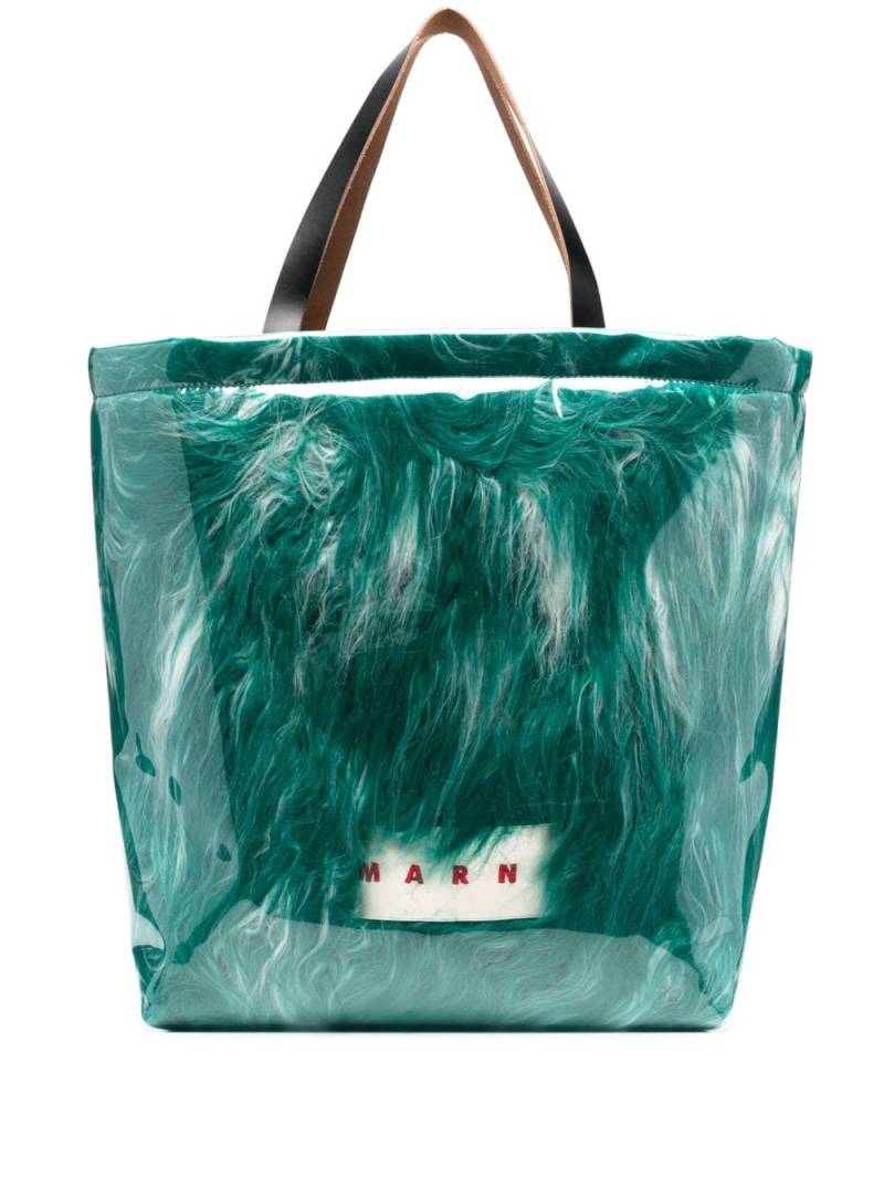 Marni faux fur logo-print tote bag - Green von Marni