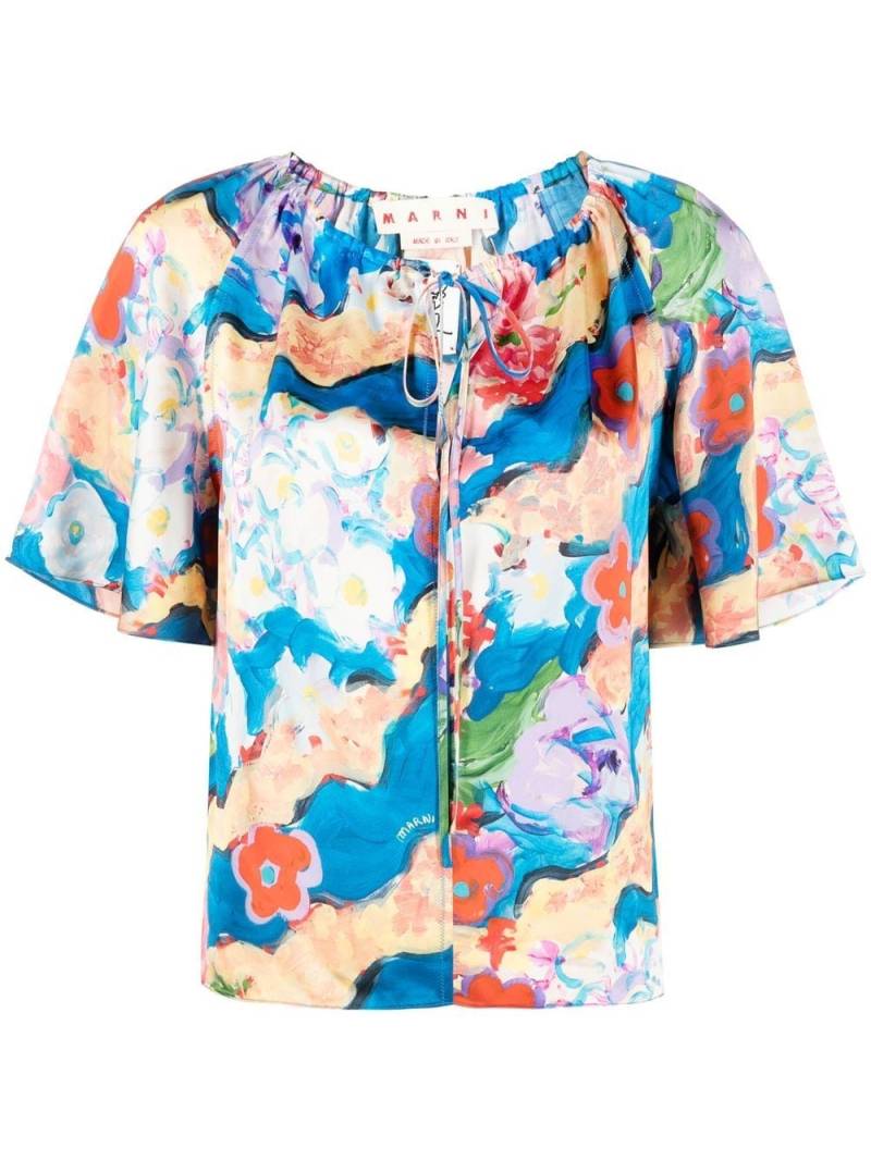 Marni floral-print short-sleeve blouse - Blue von Marni