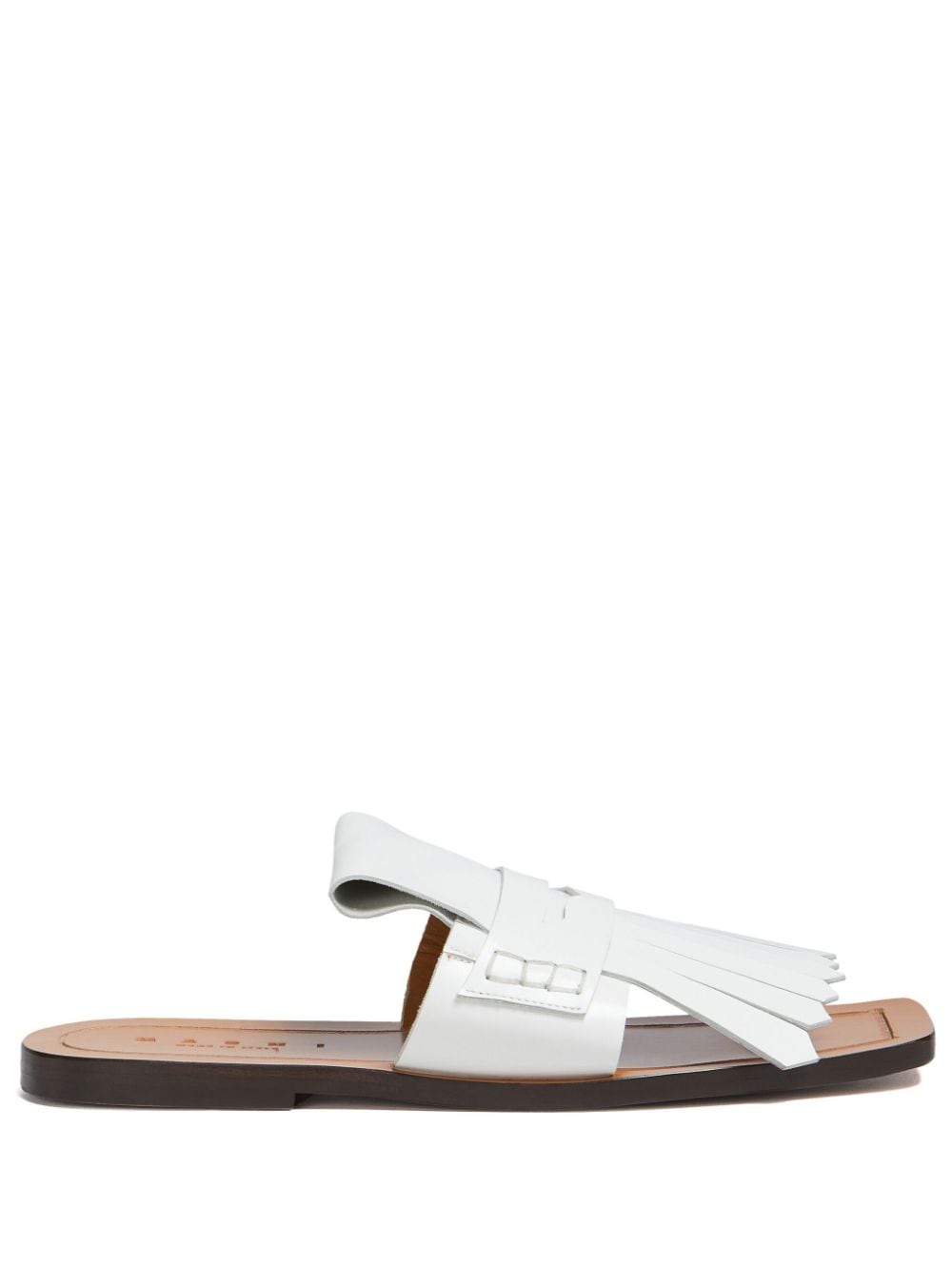Marni fringed leather flat sandals - White von Marni